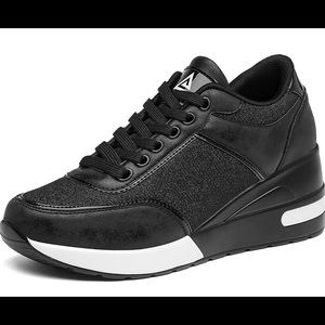 AONEGOLD Womens Black Platform Hidden Wedges Sneakers, Size 39